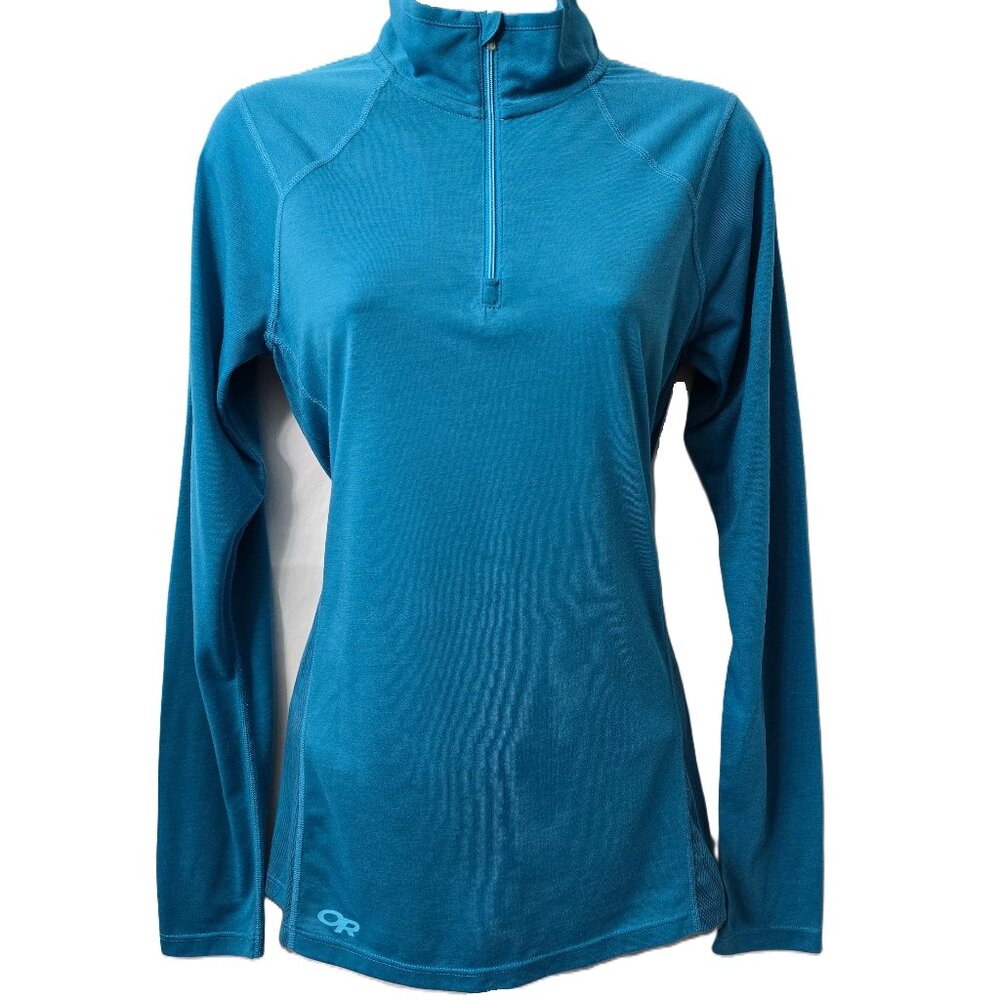Outdoor Research Wool Pullover Top M Base Layer Zip Dri Release Blue Fresh Guard